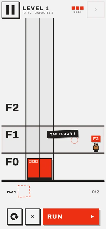 Level 1 with the tap-here prompt on floor 1